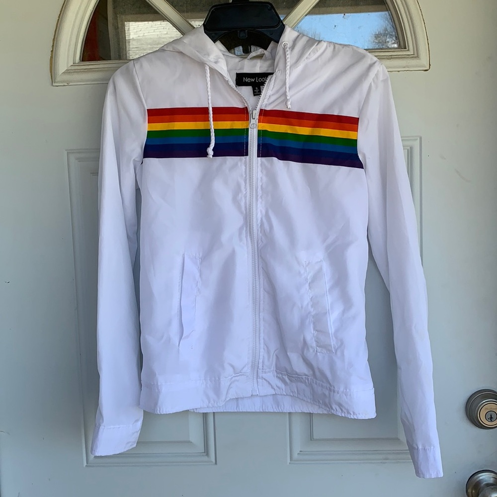 White/Rainbow windbreaker